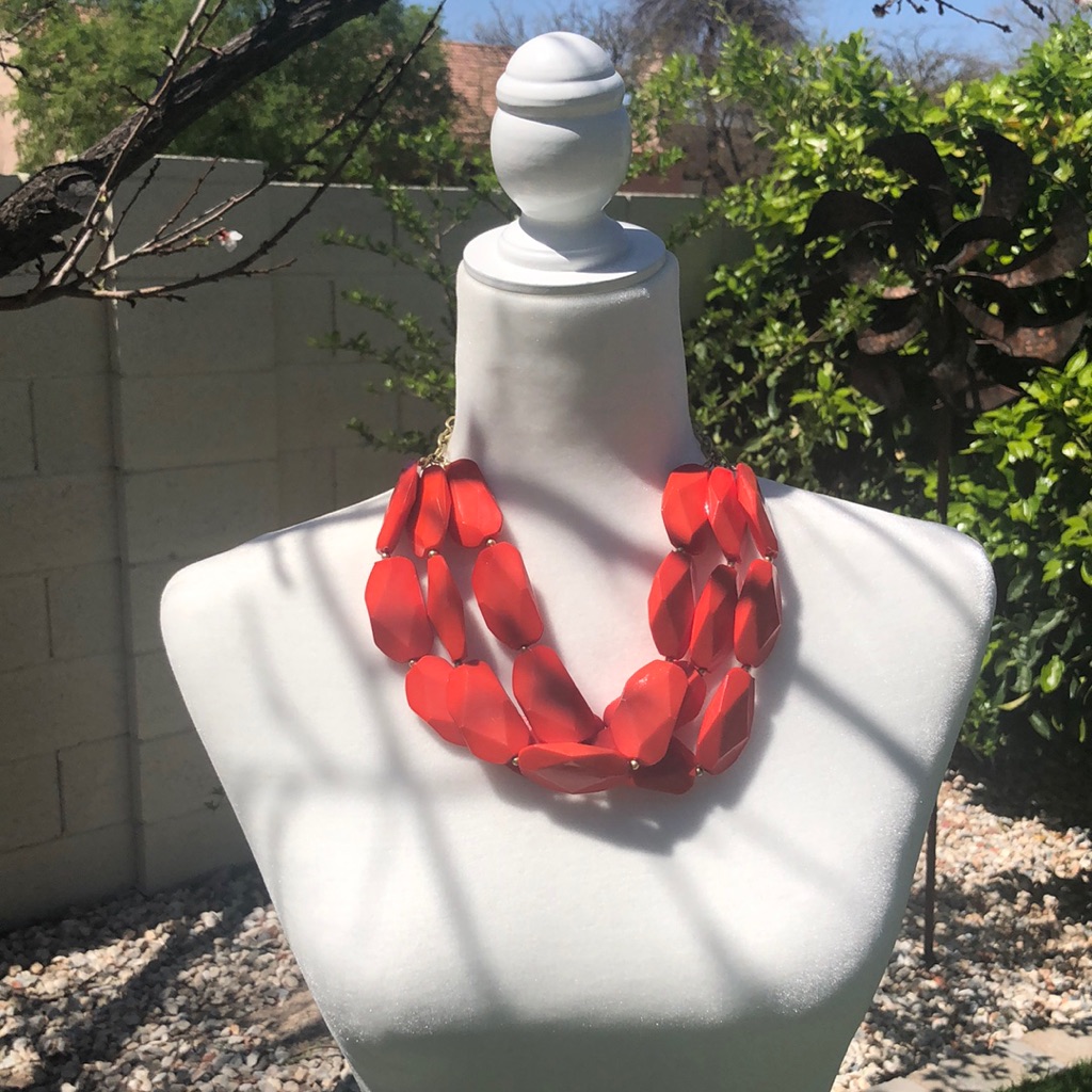 Red Resin/Plastic Triple Strand Necklace